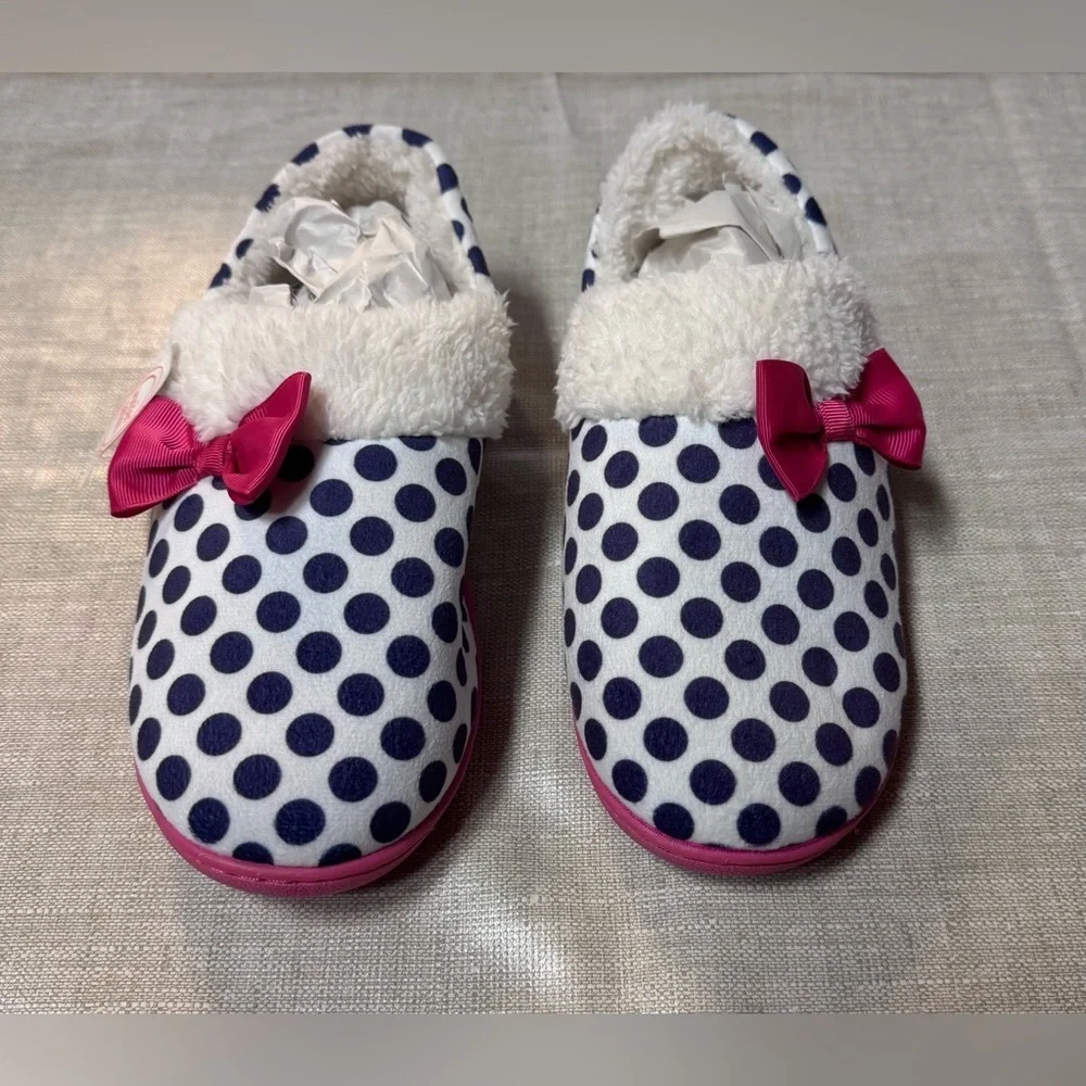 Wonder Nation Polka Dot Slippers with Pink Bow
